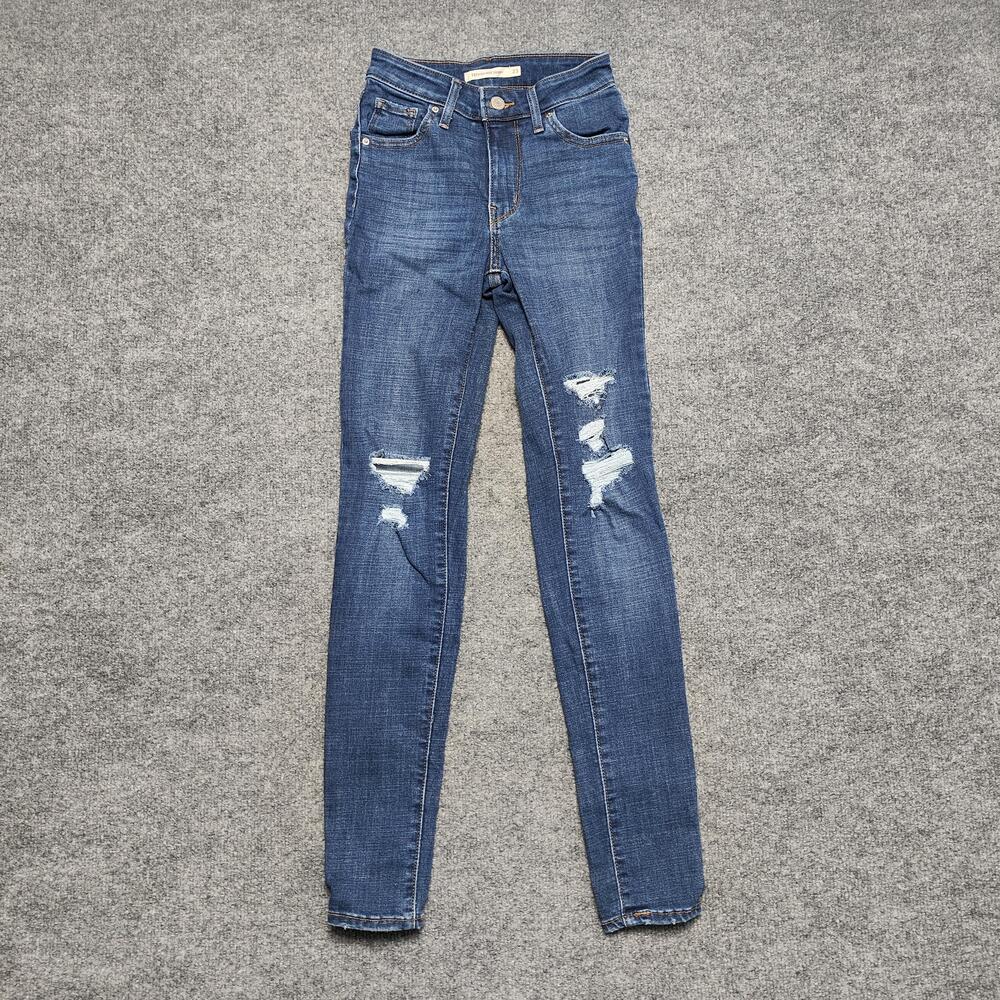 Levis 721 High Rise Skinny Jeans Womens 23 Medium Wash Blue Distressed Denim